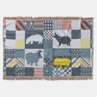 Hippos Faux Quilt Throw Blanket