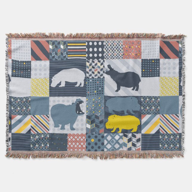Hippos Faux Quilt Throw Blanket (Front)