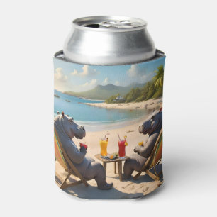 Hippos Having Cocktails On The Beach, Can Cooler