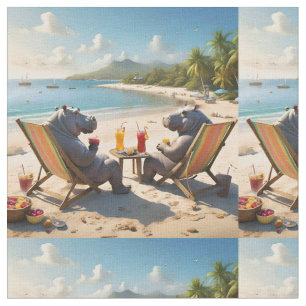 Hippos Having Cocktails On The Beach, Fabric