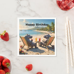 Hippos Having Cocktails On The Beach, Napkin