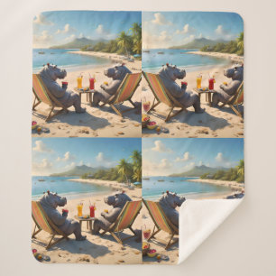 Hippos Having Cocktails On The Beach, Sherpa Blanket