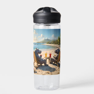 Hippos Having Cocktails On The Beach, Water Bottle