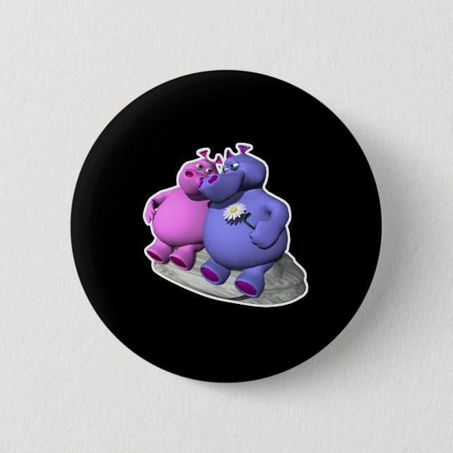 hippos in love 6 cm round badge (Front)