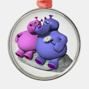 hippos in love metal tree decoration
