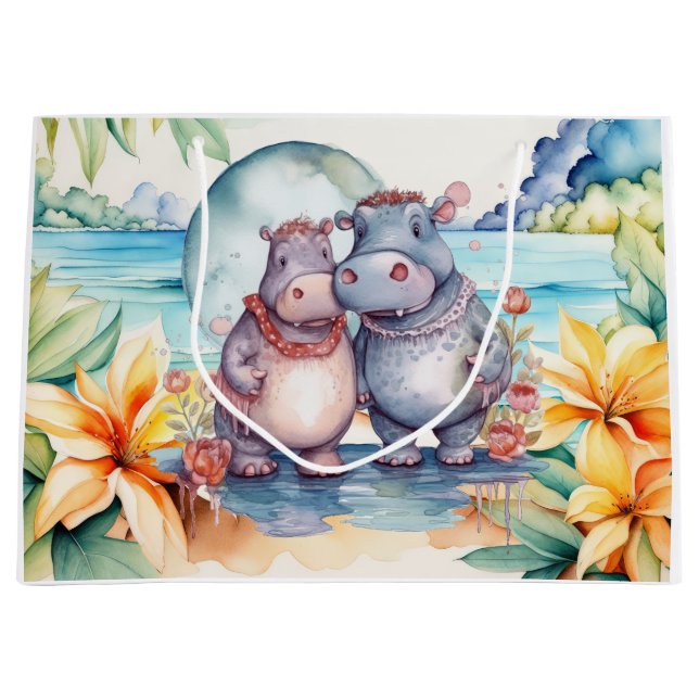 Hippos standing by the beach  large gift bag (Front)