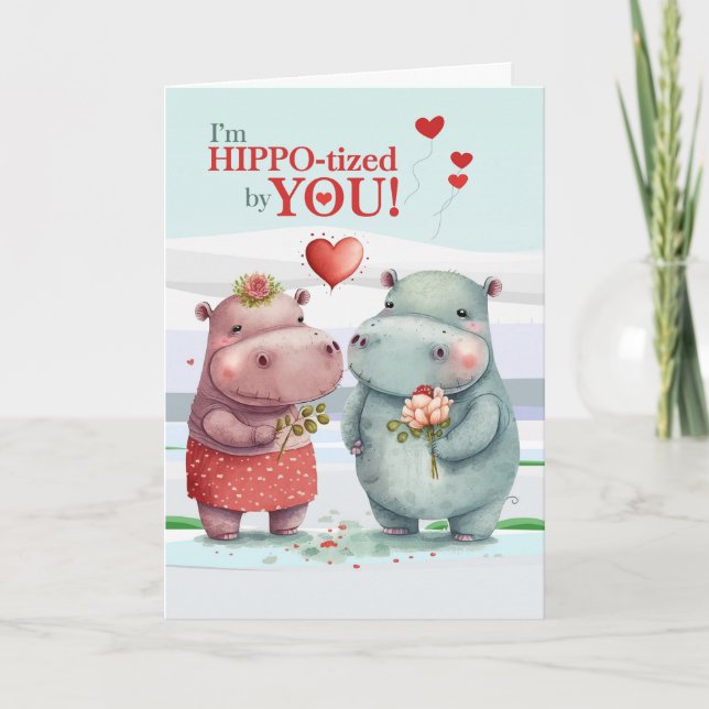 HIPPOtized By You Hippopotamus Valentine's Day Holiday Card (Front)