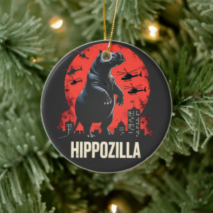 Hippozilla Spooky Moo Deng Baby Pygmy Hippo Ceramic Tree Decoration