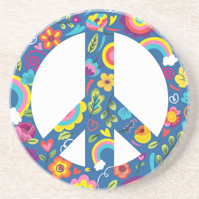 Hippy 60s Boho Peace Sign Coaster (Front)