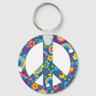 Hippy 60s Boho Peace Sign Key Ring