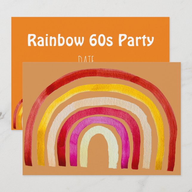 Hippy 60s rainbow retro party theme invitation (Front/Back)