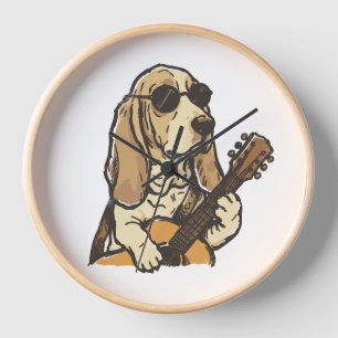 Hippy Beagle Playing Guitar Clock