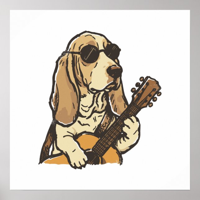 Hippy Beagle Playing Guitar  Poster (Front)