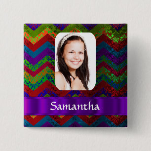 Hippy chevron personalised photo template 15 cm square badge