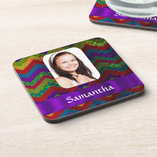 Hippy colour chevron personalised photo template coaster (Left Side)