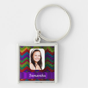 Hippy colour chevron personalised photo template key ring