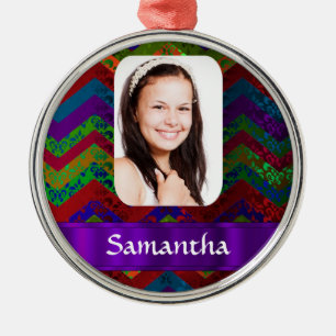 Hippy colour chevron personalised photo template metal tree decoration