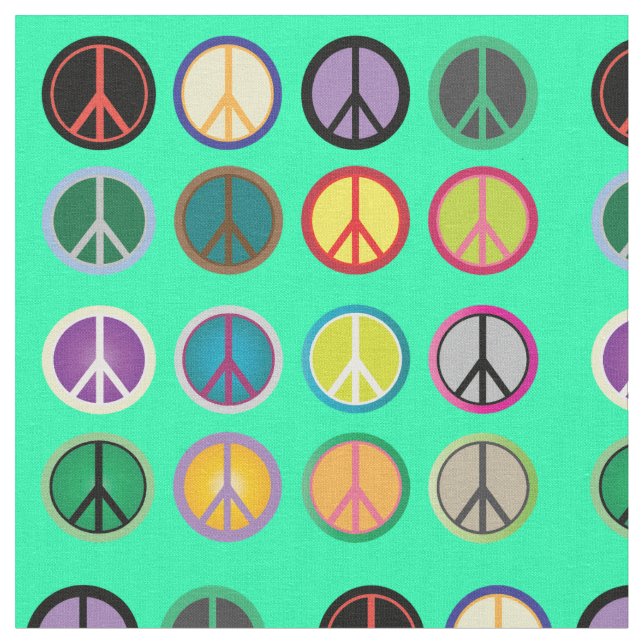 Hippy colourful peace sign retro 60s fabric (Close Up)