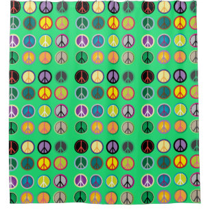 Hippy colourful peace sign retro 60s shower curtain