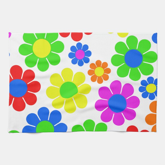 Hippy Flower Collage Tea Towel (Horizontal)