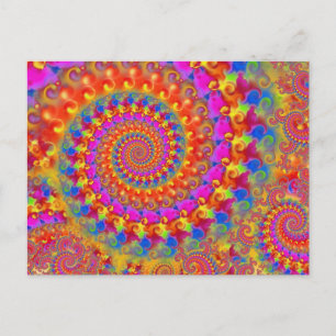 Hippy Fractal Pattern Pink Turquoise & Yellow Postcard