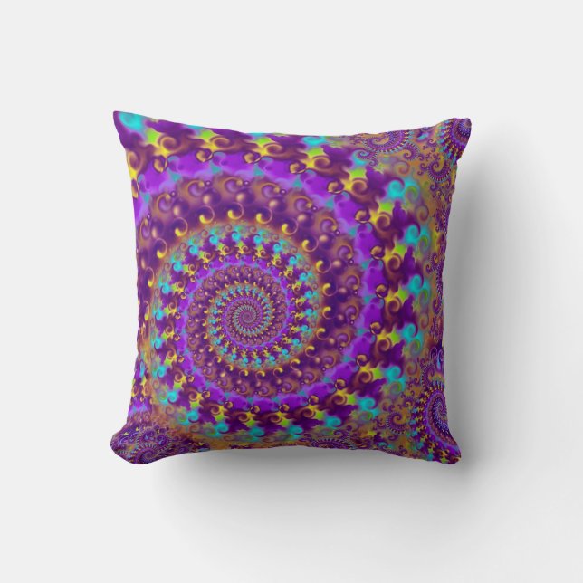 Hippy Fractal Pattern Purple Turquoise & Yellow Cushion (Front)