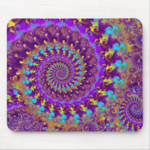 Hippy Fractal Pattern Purple Turquoise & Yellow Mouse Mat