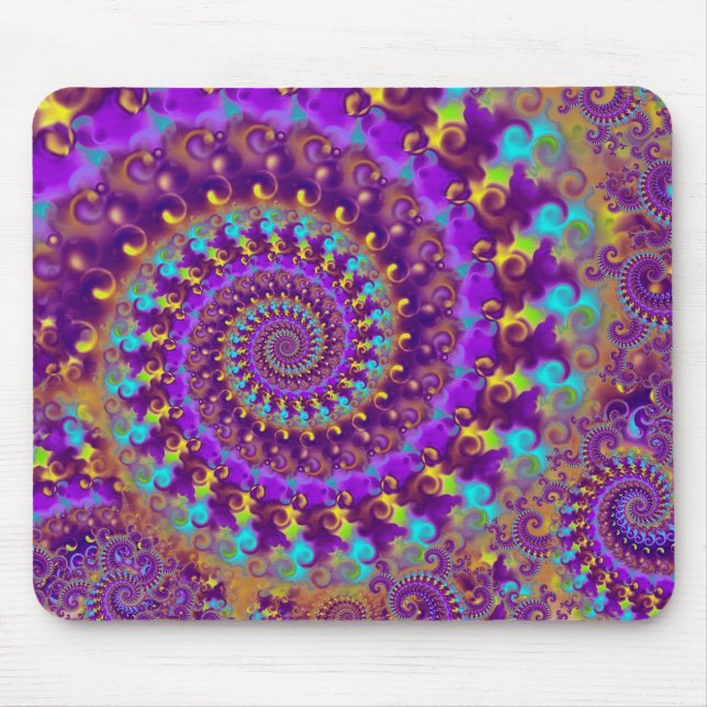 Hippy Fractal Pattern Purple Turquoise & Yellow Mouse Mat (Front)