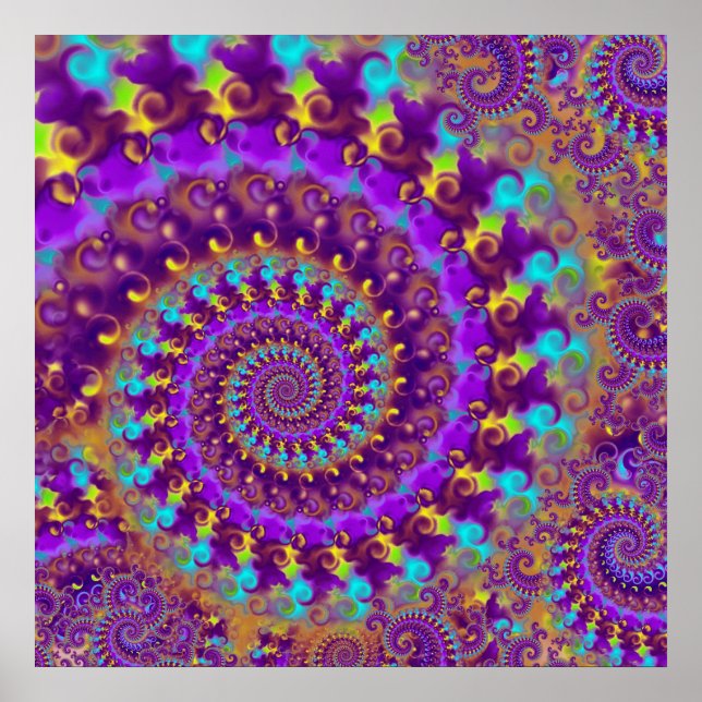 Hippy Fractal Pattern Purple Turquoise & Yellow Poster (Front)