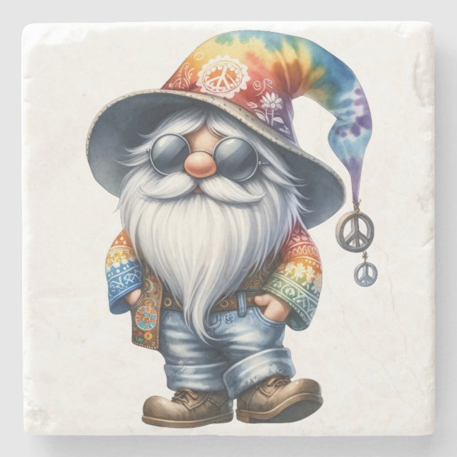 Hippy Gnome Stone Coaster (Front)