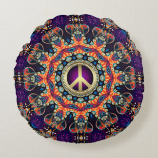 Hippy Groovy Love & Peace Psychedelic Round Cushion