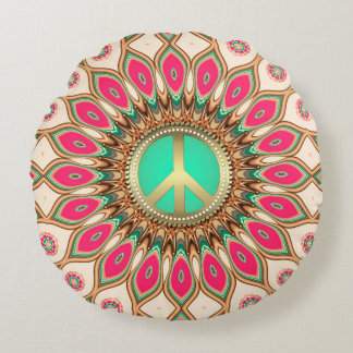 Hippy Groovy Love & Peace Sunflower Round Cushion