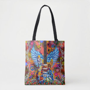 Hippy, Love, Freedom, Guitar, Music Art Tote Bag