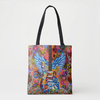 Hippy, Love, Freedom, Guitar, Music Art Tote Bag