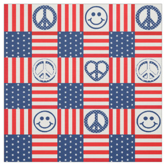 Hippy Pacific Peace Symbol USA flag blue and red Fabric