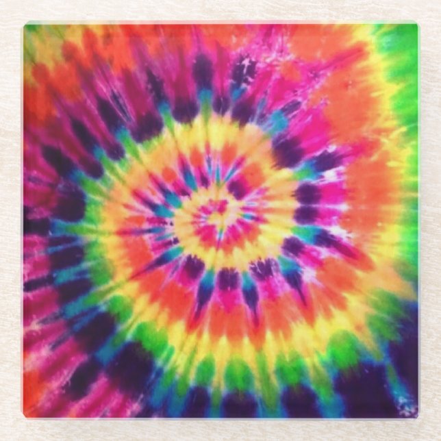 Hippy Peace Retro 60s Tie Dye Glass Coaster (Front)