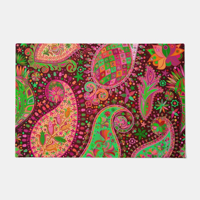 Hippy Peace Retro Colourful Boho Chic Doormat (Front)