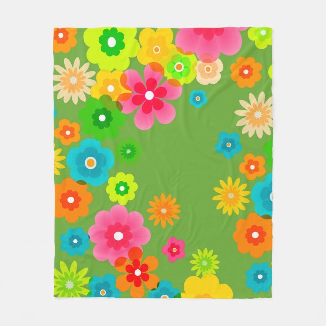 Hippy Peace Retro Colourful Boho Chic Fleece Blanket (Front)
