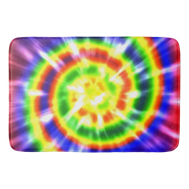 Hippy Peace Retro Tie Dye Colourful Boho Bath Mat (Front)