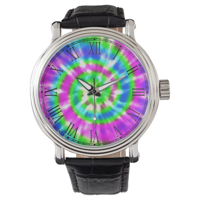 Hippy Peace Retro Tie Dye Colourful Boho Watch (Front)