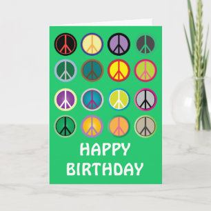 Hippy peace sign 60s birthday card