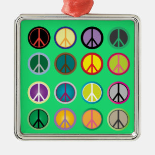 Hippy peace sign 60s colourful pattern metal tree decoration
