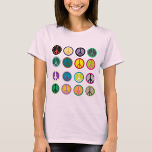 Hippy peace sign 60s colourful pattern T-Shirt