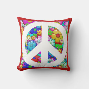 Hippy peace sign cushion