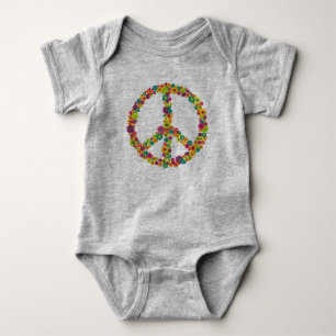 Hippy peace sign flowers baby bodysuit