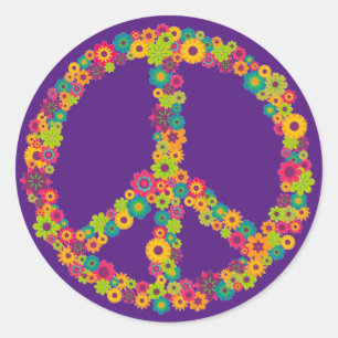 Hippy peace sign flowers classic round sticker