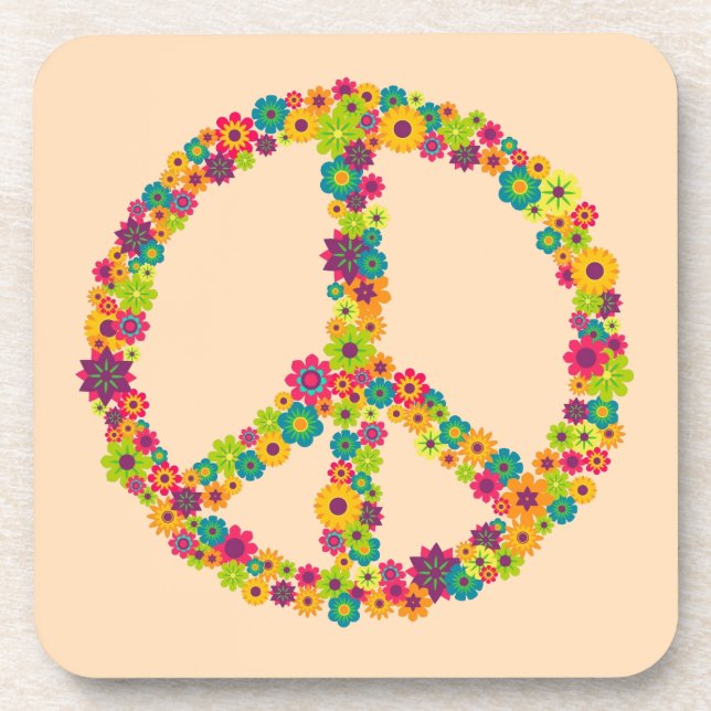 Hippy peace sign flowers coaster (Front)