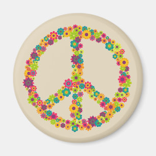 Hippy peace sign flowers magnet