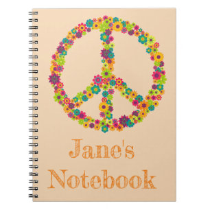 Hippy peace sign flowers notebook