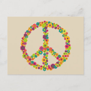 Hippy peace sign flowers postcard